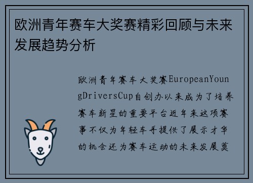 欧洲青年赛车大奖赛精彩回顾与未来发展趋势分析